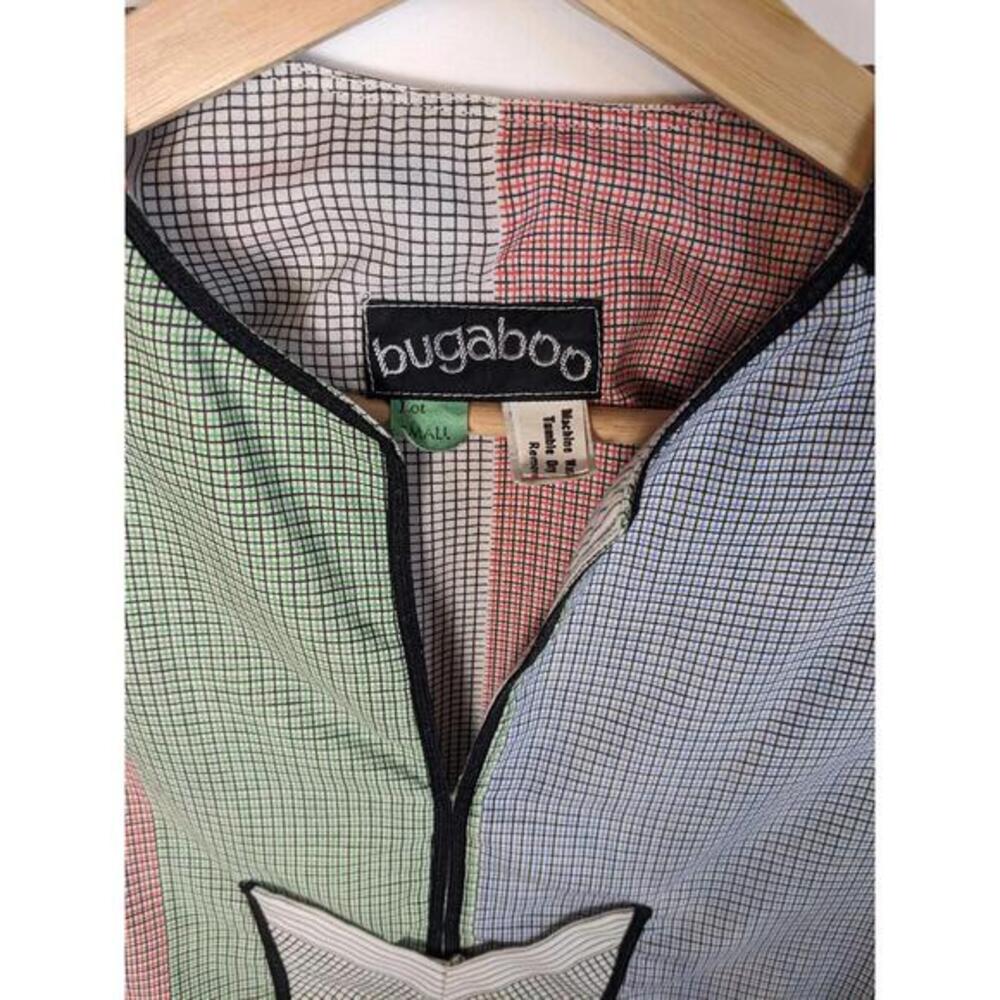 Bugaboo 70s cotton flare sleeve blouse geometric multicolor front pocket pull on - Picture 2 of 9